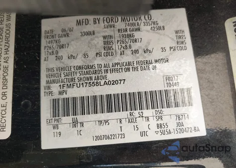 2008 Ford Expedition Eddie Bauer/King Ranch z USA, uszkodzony, nr VIN 1FMFU17558LA02077